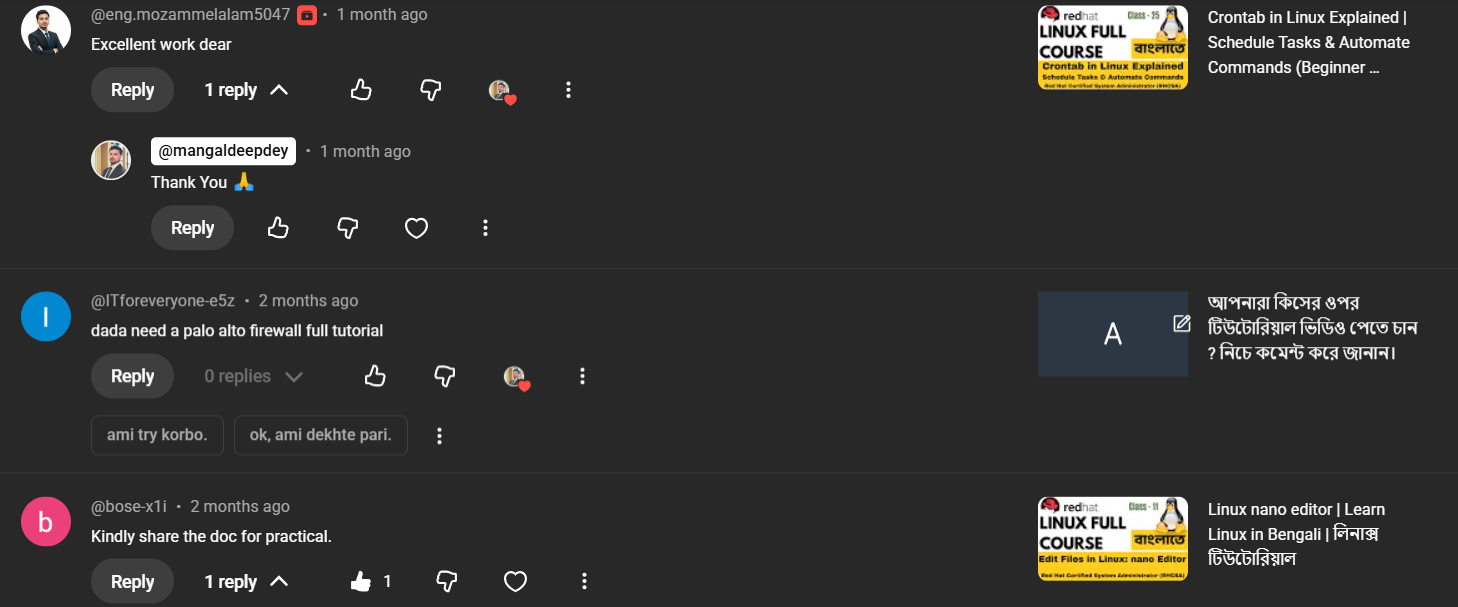 Viewer feedback on Linux networking tutorial by Mangaldeep Dey